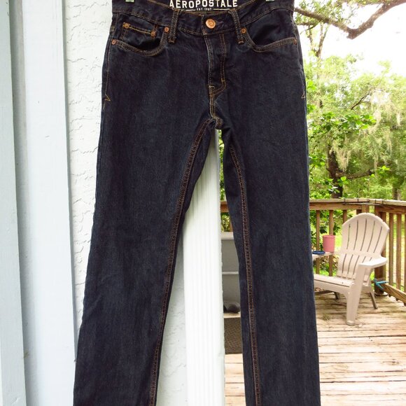 Aeropostale Mens Jeans Mid rise Dark wash 28/27 1/4" Button fly Straight Leg - Picture 1 of 13